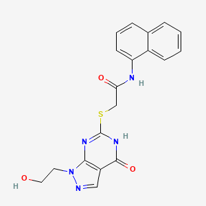 molecular formula C19H17N5O3S B2503813 2-{[1-(2-hydroxyethyl)-4-oxo-1H,4H,5H-pyrazolo[3,4-d]pyrimidin-6-yl]sulfanyl}-N-(naphthalen-1-yl)acetamide CAS No. 946254-66-6