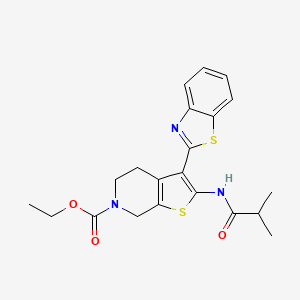 molecular formula C21H23N3O3S2 B2503830 ethyl 3-(1,3-benzothiazol-2-yl)-2-(2-methylpropanamido)-4H,5H,6H,7H-thieno[2,3-c]pyridine-6-carboxylate CAS No. 887222-86-8