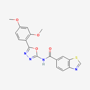 molecular formula C18H14N4O4S B2503848 N-[5-(2,4-dimethoxyphenyl)-1,3,4-oxadiazol-2-yl]-1,3-benzothiazole-6-carboxamide CAS No. 865286-87-9