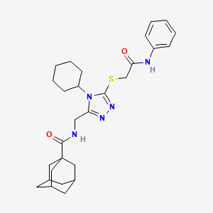molecular formula C28H37N5O2S B2503899 N-[(4-cyclohexyl-5-{[(phenylcarbamoyl)methyl]sulfanyl}-4H-1,2,4-triazol-3-yl)methyl]adamantane-1-carboxamide CAS No. 477304-32-8
