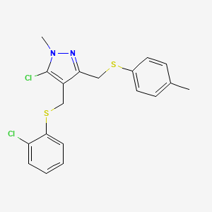 5-Chloro-4-[(2-chlorophenyl)sulfanylmethyl]-1-methyl-3-[(4-methylphenyl)sulfanylmethyl]pyrazole