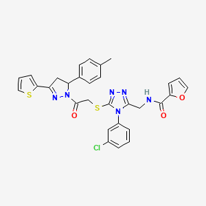 N-[[4-(3-chlorophenyl)-5-[2-[3-(4-methylphenyl)-5-thiophen-2-yl-3,4-dihydropyrazol-2-yl]-2-oxoethyl]sulfanyl-1,2,4-triazol-3-yl]methyl]furan-2-carboxamide