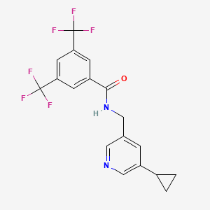 molecular formula C18H14F6N2O B2504012 N-[(5-cyclopropylpyridin-3-yl)methyl]-3,5-bis(trifluoromethyl)benzamide CAS No. 2034208-19-8