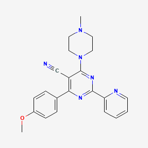 molecular formula C22H22N6O B2504018 4-(4-Methoxyphenyl)-6-(4-methylpiperazino)-2-(2-pyridinyl)-5-pyrimidinecarbonitrile CAS No. 338394-98-2