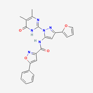 molecular formula C23H18N6O4 B2504027 N-(1-(4,5-dimethyl-6-oxo-1,6-dihydropyrimidin-2-yl)-3-(furan-2-yl)-1H-pyrazol-5-yl)-5-phenylisoxazole-3-carboxamide CAS No. 1207027-67-5