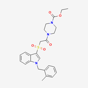 molecular formula C25H29N3O5S B2504043 Ethyl 4-[2-[1-[(2-methylphenyl)methyl]indol-3-yl]sulfonylacetyl]piperazine-1-carboxylate CAS No. 850932-75-1