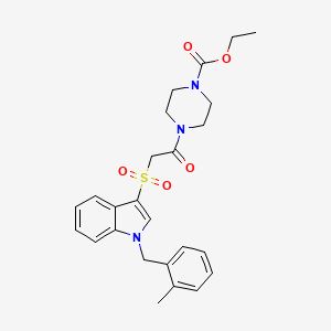 4-[2-[[1-[(2-Methylphenyl)methyl]-3-indolyl]sulfonyl]-1-oxoethyl]-1-piperazinecarboxylic acid ethyl ester