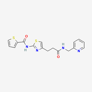 molecular formula C17H16N4O2S2 B2504051 N-(4-(3-oxo-3-((pyridin-2-ylmethyl)amino)propyl)thiazol-2-yl)thiophene-2-carboxamide CAS No. 1021133-21-0