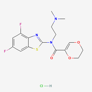 molecular formula C16H18ClF2N3O3S B2504053 N-(4,6-DIFLUORO-1,3-BENZOTHIAZOL-2-YL)-N-[2-(DIMETHYLAMINO)ETHYL]-5,6-DIHYDRO-1,4-DIOXINE-2-CARBOXAMIDE HYDROCHLORIDE CAS No. 1216623-81-2