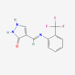 molecular formula C11H8F3N3O B2504083 4-{[2-(trifluoromethyl)anilino]methylene}-2,4-dihydro-3H-pyrazol-3-one CAS No. 338777-71-2