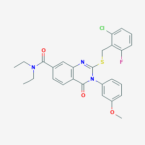 molecular formula C27H25ClFN3O3S B2504085 2-((2-chloro-6-fluorobenzyl)thio)-N,N-diethyl-3-(3-methoxyphenyl)-4-oxo-3,4-dihydroquinazoline-7-carboxamide CAS No. 1115305-96-8