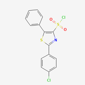 molecular formula C15H9Cl2NO2S2 B2504106 2-(4-Chlorophenyl)-5-phenyl-1,3-thiazole-4-sulfonyl chloride CAS No. 1410792-91-4