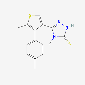 molecular formula C15H15N3S2 B2504152 4-Methyl-5-(5-methyl-4-(p-tolyl)thiophen-3-yl)-4H-1,2,4-triazole-3-thiol CAS No. 777879-42-2
