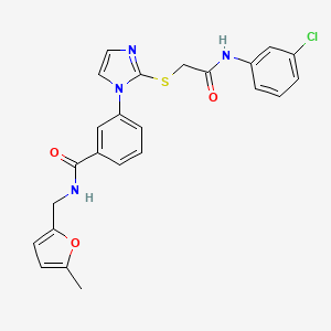molecular formula C24H21ClN4O3S B2504157 3-[2-({[(3-chlorophenyl)carbamoyl]methyl}sulfanyl)-1H-imidazol-1-yl]-N-[(5-methylfuran-2-yl)methyl]benzamide CAS No. 1115440-40-8
