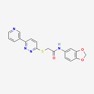molecular formula C18H14N4O3S B2504222 N-(2H-1,3-benzodioxol-5-yl)-2-{[6-(pyridin-3-yl)pyridazin-3-yl]sulfanyl}acetamide CAS No. 872701-97-8