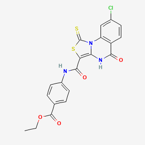 molecular formula C20H14ClN3O4S2 B2504258 ethyl 4-(8-chloro-5-oxo-1-thioxo-4,5-dihydro-1H-thiazolo[3,4-a]quinazoline-3-carboxamido)benzoate CAS No. 1110970-05-2