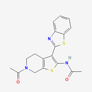 molecular formula C18H17N3O2S2 B2504314 N-[6-acetyl-3-(1,3-benzothiazol-2-yl)-5,7-dihydro-4H-thieno[2,3-c]pyridin-2-yl]acetamide 