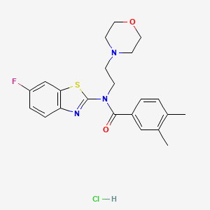 molecular formula C22H25ClFN3O2S B2504338 N-(6-fluorobenzo[d]thiazol-2-yl)-3,4-dimethyl-N-(2-morpholinoethyl)benzamide hydrochloride CAS No. 1327608-19-4