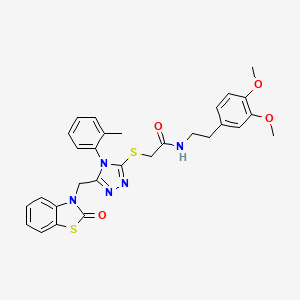molecular formula C29H29N5O4S2 B2504522 N-(3,4-dimethoxyphenethyl)-2-((5-((2-oxobenzo[d]thiazol-3(2H)-yl)methyl)-4-(o-tolyl)-4H-1,2,4-triazol-3-yl)thio)acetamide CAS No. 887206-93-1