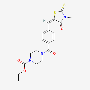 molecular formula C19H21N3O4S2 B2504527 (E)-ethyl 4-(4-((3-methyl-4-oxo-2-thioxothiazolidin-5-ylidene)methyl)benzoyl)piperazine-1-carboxylate CAS No. 854002-34-9