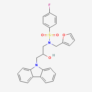 molecular formula C26H23FN2O4S B2504570 N-[3-(9H-carbazol-9-yl)-2-hydroxypropyl]-4-fluoro-N-[(furan-2-yl)methyl]benzene-1-sulfonamide CAS No. 864940-08-9