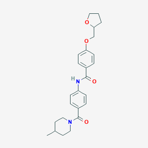 molecular formula C25H30N2O4 B250459 N-{4-[(4-methyl-1-piperidinyl)carbonyl]phenyl}-4-(tetrahydro-2-furanylmethoxy)benzamide 