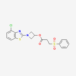 molecular formula C19H17ClN2O4S2 B2504662 1-(4-Chlorobenzo[d]thiazol-2-yl)azetidin-3-yl 3-(phenylsulfonyl)propanoate CAS No. 1396811-01-0