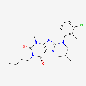 molecular formula C21H26ClN5O2 B2504750 3-butyl-9-(3-chloro-2-methylphenyl)-1,7-dimethyl-6,7,8,9-tetrahydropyrimido[2,1-f]purine-2,4(1H,3H)-dione CAS No. 877617-50-0