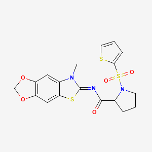 molecular formula C18H17N3O5S3 B2504770 N-(7-methyl-[1,3]dioxolo[4,5-f][1,3]benzothiazol-6-ylidene)-1-thiophen-2-ylsulfonylpyrrolidine-2-carboxamide CAS No. 1101052-16-7