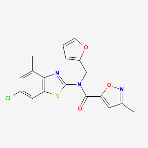 molecular formula C18H14ClN3O3S B2504796 N-(6-chloro-4-methyl-1,3-benzothiazol-2-yl)-N-[(furan-2-yl)methyl]-3-methyl-1,2-oxazole-5-carboxamide CAS No. 946229-12-5