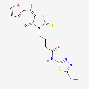 molecular formula C16H16N4O3S3 B2504836 N-(5-ethyl-1,3,4-thiadiazol-2-yl)-4-[(5E)-5-[(furan-2-yl)methylidene]-4-oxo-2-sulfanylidene-1,3-thiazolidin-3-yl]butanamide CAS No. 682764-21-2