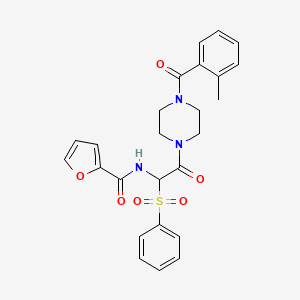 molecular formula C25H25N3O6S B2504850 N-[1-(benzenesulfonyl)-2-[4-(2-methylbenzoyl)piperazin-1-yl]-2-oxoethyl]furan-2-carboxamide CAS No. 1025034-02-9