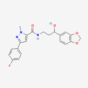 molecular formula C21H20FN3O4 B2504852 N-(3-(benzo[d][1,3]dioxol-5-yl)-3-hydroxypropyl)-3-(4-fluorophenyl)-1-methyl-1H-pyrazole-5-carboxamide CAS No. 1421458-55-0