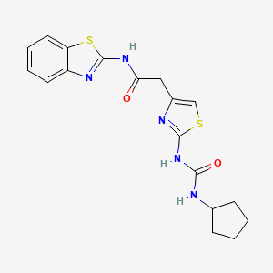 molecular formula C18H19N5O2S2 B2504854 N-(1,3-benzothiazol-2-yl)-2-{2-[(cyclopentylcarbamoyl)amino]-1,3-thiazol-4-yl}acetamide CAS No. 921830-54-8