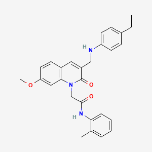 B2504858 2-(3-(((4-ethylphenyl)amino)methyl)-7-methoxy-2-oxoquinolin-1(2H)-yl)-N-(o-tolyl)acetamide CAS No. 893785-01-8