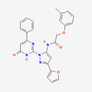 molecular formula C26H21N5O4 B2504859 N-(3-(furan-2-yl)-1-(6-oxo-4-phenyl-1,6-dihydropyrimidin-2-yl)-1H-pyrazol-5-yl)-2-(m-tolyloxy)acetamide CAS No. 1211016-72-6