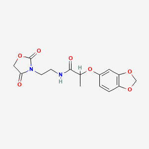 molecular formula C15H16N2O7 B2504892 2-(2H-1,3-benzodioxol-5-yloxy)-N-[2-(2,4-dioxo-1,3-oxazolidin-3-yl)ethyl]propanamide CAS No. 2034314-26-4