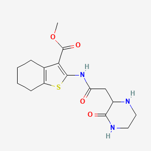 molecular formula C16H21N3O4S B2504912 Methyl 2-{[(3-oxopiperazin-2-yl)acetyl]amino}-4,5,6,7-tetrahydro-1-benzothiophene-3-carboxylate CAS No. 1008965-22-7