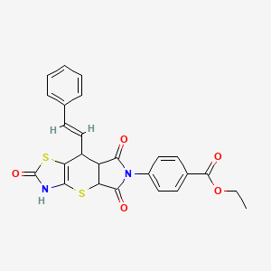 molecular formula C25H20N2O5S2 B2504945 ethyl 4-[5,10,12-trioxo-8-[(E)-2-phenylethenyl]-2,6-dithia-4,11-diazatricyclo[7.3.0.03,7]dodec-3(7)-en-11-yl]benzoate CAS No. 1192741-52-8