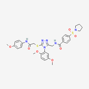 molecular formula C31H34N6O7S2 B2504952 N-{[4-(2,5-dimethoxyphenyl)-5-({[(4-methoxyphenyl)carbamoyl]methyl}sulfanyl)-4H-1,2,4-triazol-3-yl]methyl}-4-(pyrrolidine-1-sulfonyl)benzamide CAS No. 309968-50-1