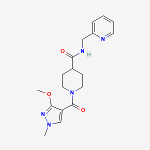 molecular formula C18H23N5O3 B2504990 1-(3-methoxy-1-methyl-1H-pyrazole-4-carbonyl)-N-(pyridin-2-ylmethyl)piperidine-4-carboxamide CAS No. 1226437-11-1