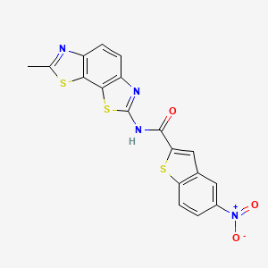 molecular formula C18H10N4O3S3 B2505057 N-{11-methyl-3,12-dithia-5,10-diazatricyclo[7.3.0.0^{2,6}]dodeca-1(9),2(6),4,7,10-pentaen-4-yl}-5-nitro-1-benzothiophene-2-carboxamide CAS No. 391867-30-4