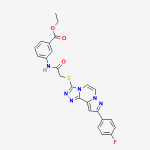molecular formula C24H19FN6O3S B2505099 Ethyl 3-(2-((9-(4-fluorophenyl)pyrazolo[1,5-a][1,2,4]triazolo[3,4-c]pyrazin-3-yl)thio)acetamido)benzoate CAS No. 1207016-18-9