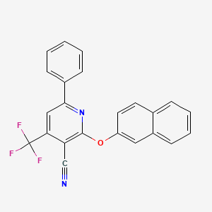 molecular formula C23H13F3N2O B2505119 2-(2-Naphthyloxy)-6-phenyl-4-(trifluoromethyl)nicotinonitrile CAS No. 338749-47-6
