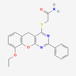 molecular formula C21H19N3O3S B2505130 2-((9-ethoxy-2-phenyl-5H-chromeno[2,3-d]pyrimidin-4-yl)thio)acetamide CAS No. 866348-82-5