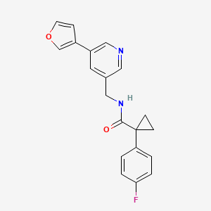 molecular formula C20H17FN2O2 B2505144 1-(4-fluorophenyl)-N-((5-(furan-3-yl)pyridin-3-yl)methyl)cyclopropanecarboxamide CAS No. 2034235-93-1