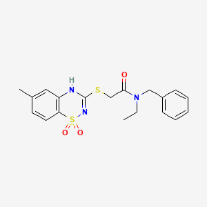 molecular formula C19H21N3O3S2 B2505178 N-benzyl-N-ethyl-2-[(6-methyl-1,1-dioxo-4H-1lambda6,2,4-benzothiadiazin-3-yl)sulfanyl]acetamide CAS No. 896707-52-1