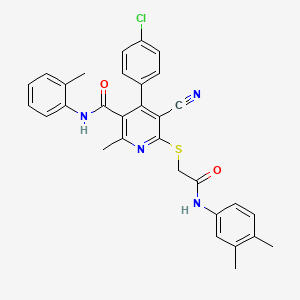 4-(4-chlorophenyl)-5-cyano-6-((2-((3,4-dimethylphenyl)amino)-2-oxoethyl)thio)-2-methyl-N-(o-tolyl)nicotinamide