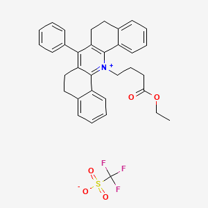 molecular formula C34H32F3NO5S B2505205 ethyl 4-(13-phenyl-2-azoniapentacyclo[12.8.0.03,12.04,9.017,22]docosa-1,3(12),4,6,8,13,17,19,21-nonaen-2-yl)butanoate;trifluoromethanesulfonate CAS No. 457602-08-3