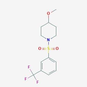 molecular formula C13H16F3NO3S B2505256 4-Methoxy-1-((3-(trifluoromethyl)phenyl)sulfonyl)piperidine CAS No. 1234989-25-3